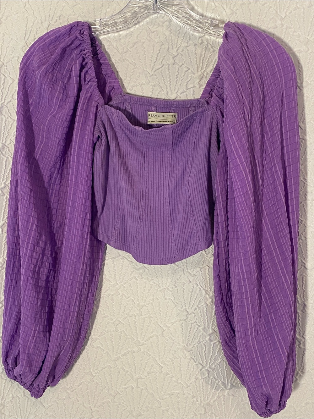 Urban Outfitters Lavender Puff-Sleeve Square Neck Crop Top whimsically playful